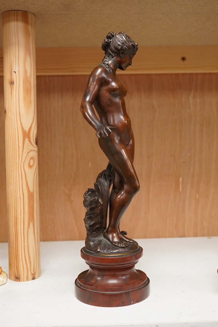 After Auguste Moreau (1834-1917), an Art Nouveau bronze study of a female nude, 30cm high